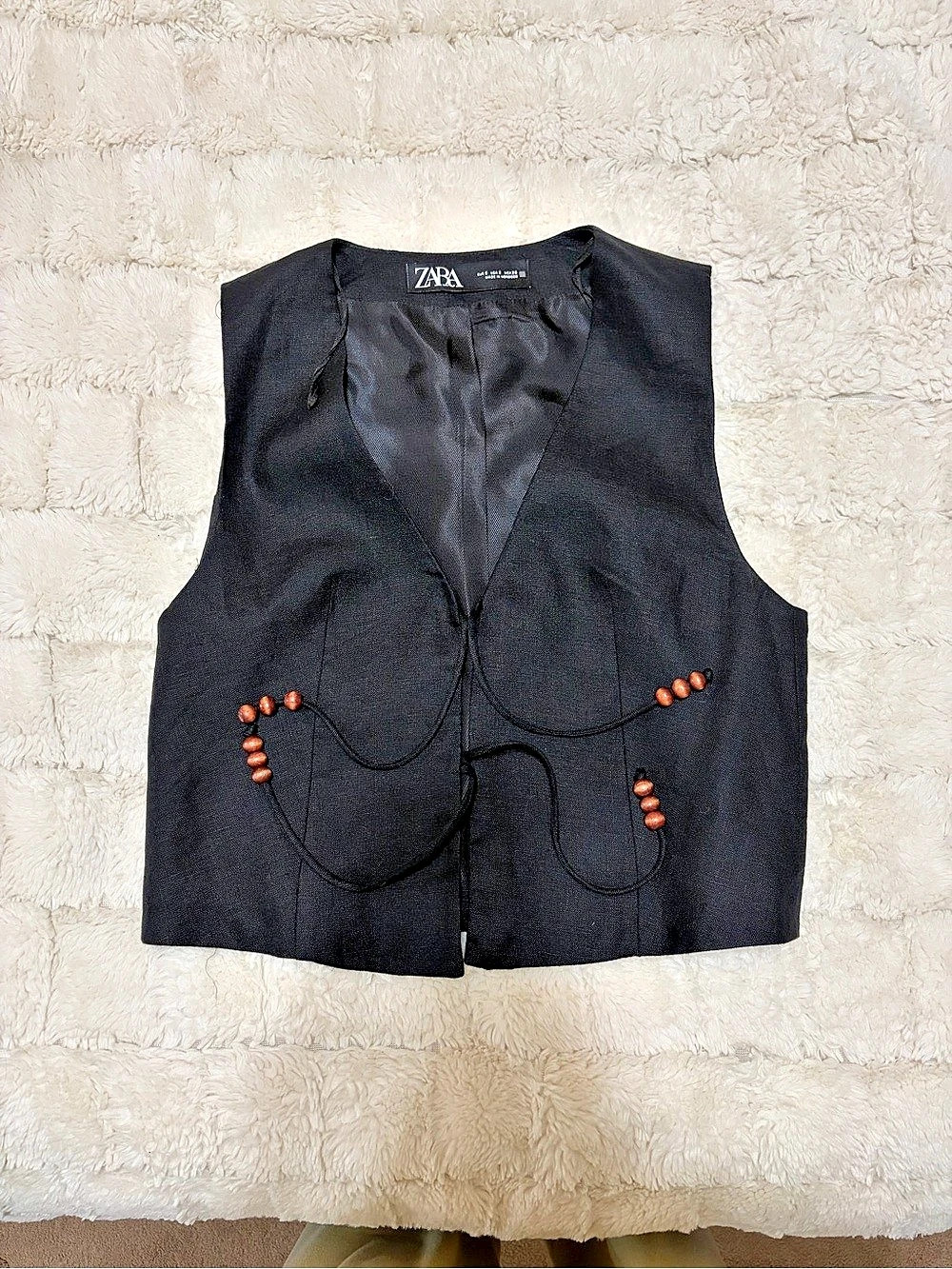 100% Linen Zara Black Embellished Vest Size Medium
